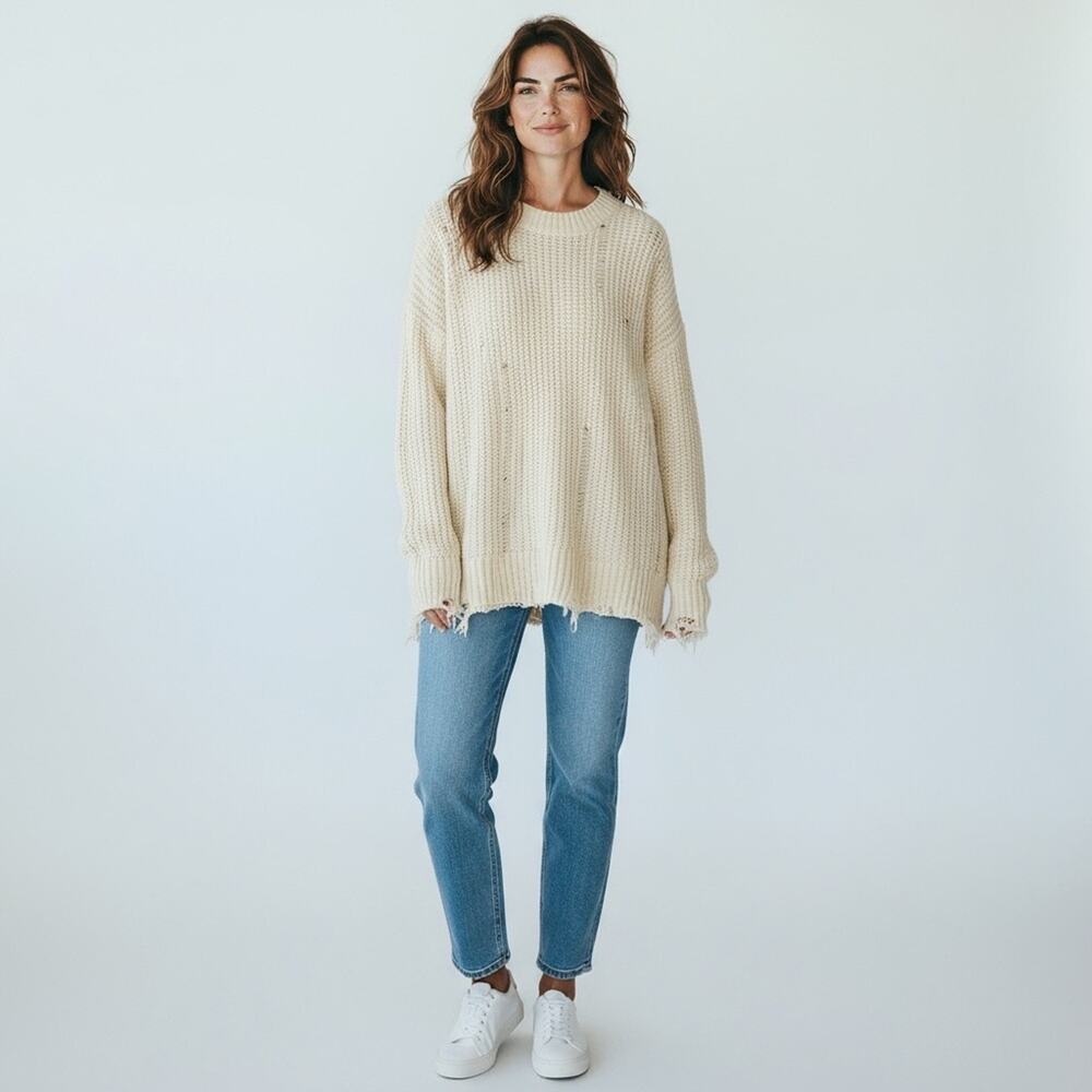 Urban Outfitters Cream Crew neck Knitted Oversized Sweater